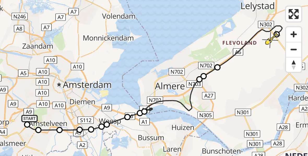 Routekaart van de vlucht: Politieheli naar Lelystad Airport, Thermiekstraat