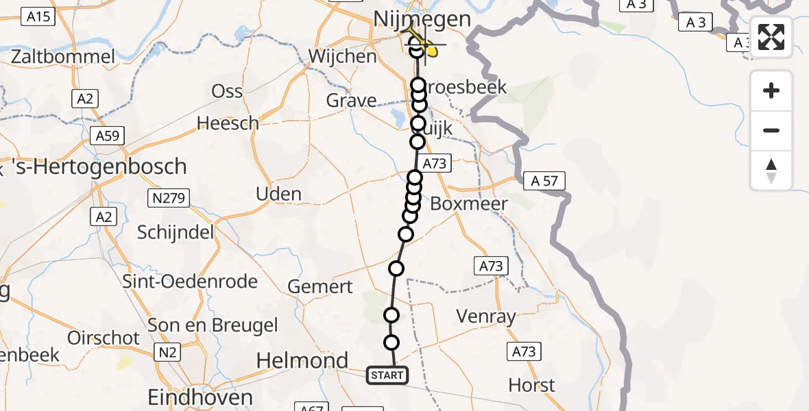 Routekaart van de vlucht: Lifeliner 3 naar Radboud Universitair Medisch Centrum, Randweg