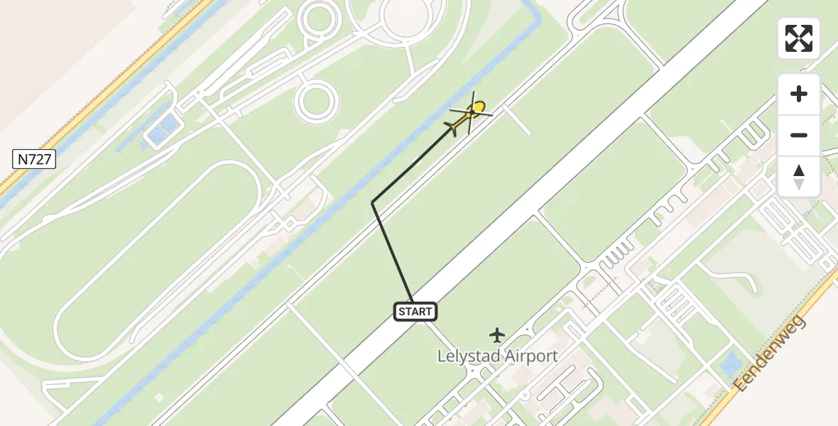 Routekaart van de vlucht: Politieheli naar Lelystad Airport, RDW-testbaan