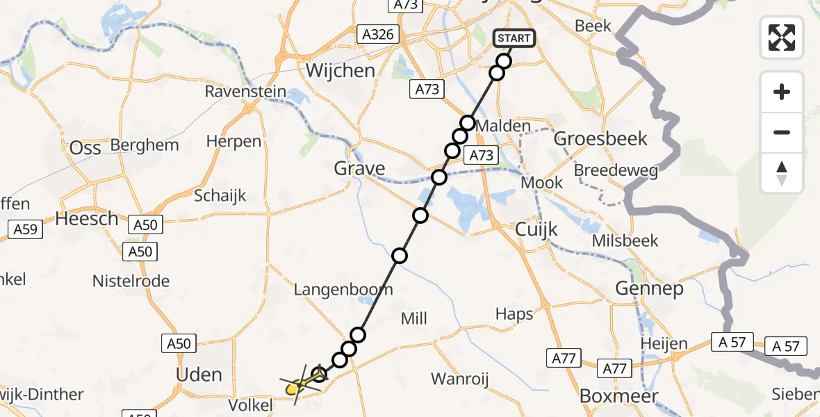 Routekaart van de vlucht: Lifeliner 3 naar Vliegbasis Volkel, Schoutstraat