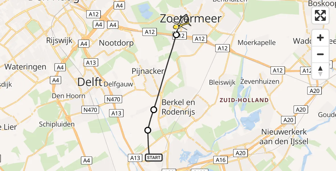Routekaart van de vlucht: Lifeliner 2 naar Zoetermeer, Abdissenbos
