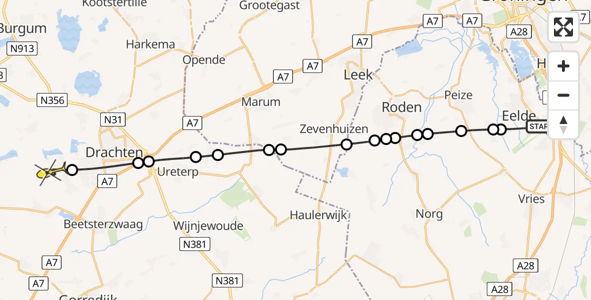Routekaart van de vlucht: Lifeliner 4 naar De Wilgen, Molenweg