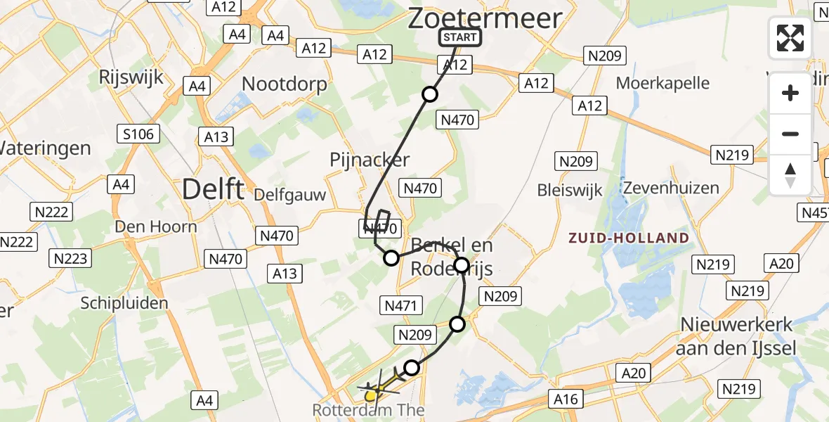 Routekaart van de vlucht: Lifeliner 2 naar Rotterdam The Hague Airport, Resakhout