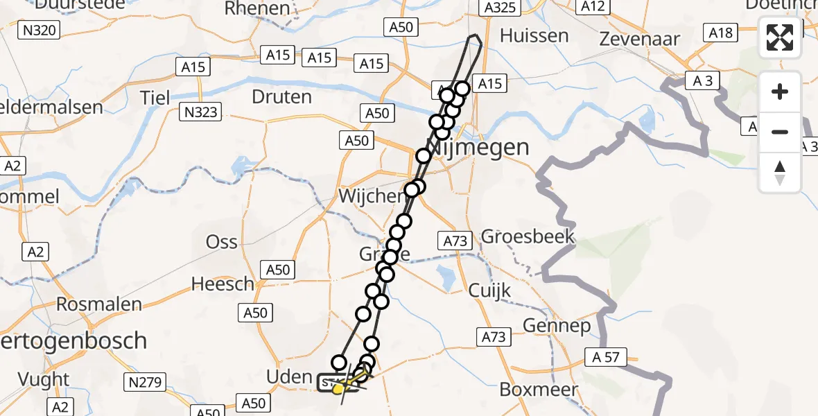 Routekaart van de vlucht: Lifeliner 3 naar Vliegbasis Volkel, Millsebaan