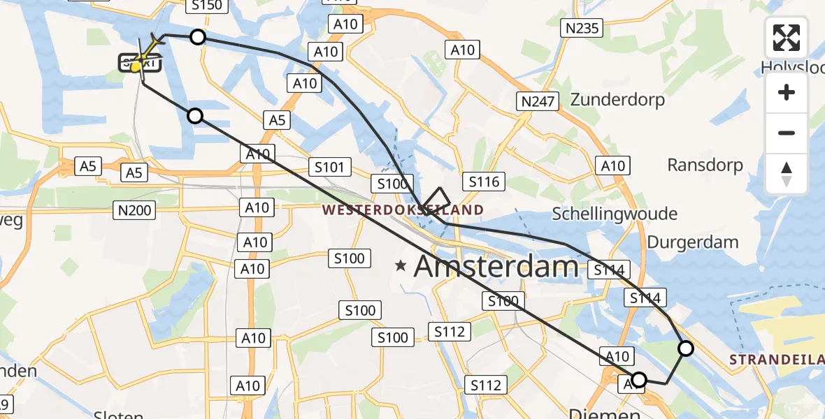 Routekaart van de vlucht: Lifeliner 1 naar Amsterdam Heliport, Westhaven