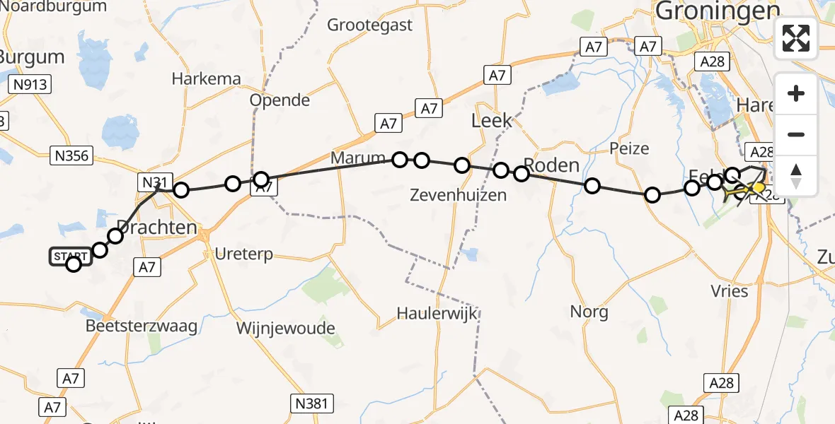 Routekaart van de vlucht: Lifeliner 4 naar Groningen Airport Eelde, Anemoan