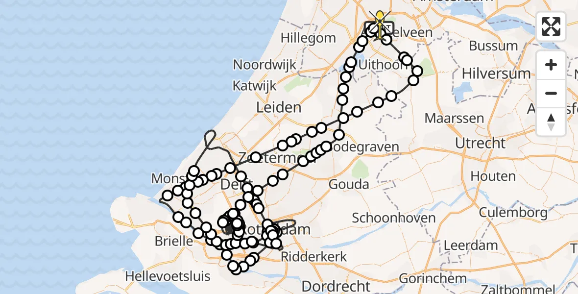 Routekaart van de vlucht: Politieheli naar Schiphol, Amsterdam-Bataviaweg