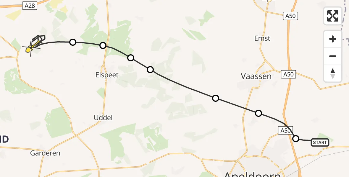 Routekaart van de vlucht: Politiehelikopter naar Ermelo, Kraaienjagersweg