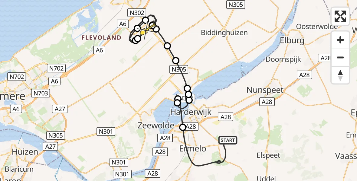 Routekaart van de vlucht: Politiehelikopter naar Lelystad Airport, Jhr. Dr. C.J. Sandbergweg
