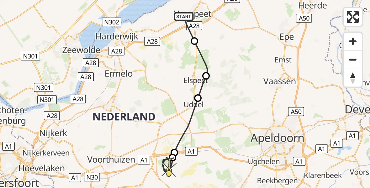 Routekaart van de vlucht: Politiehelikopter naar Kootwijk, Energieweg