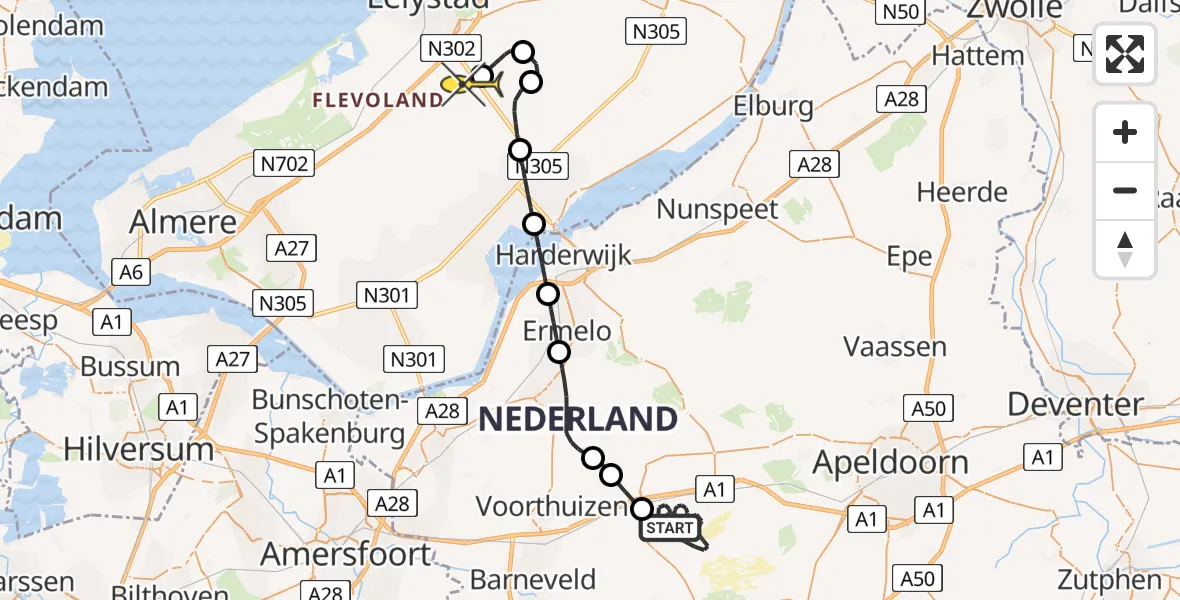 Routekaart van de vlucht: Politiehelikopter naar Lelystad Airport, Heetweg
