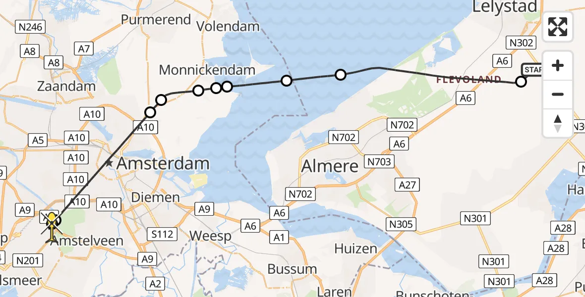 Routekaart van de vlucht: Politieheli naar Schiphol, Flamingoweg