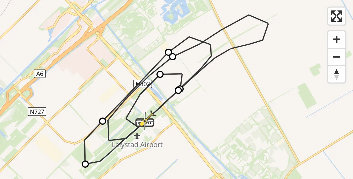 Routekaart van de vlucht: Politieheli naar Lelystad Airport, Flamingoweg