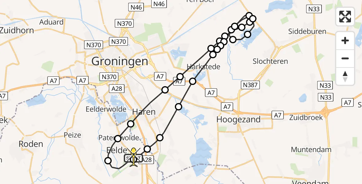 Routekaart van de vlucht: Lifeliner 4 naar Groningen Airport Eelde, Lugtenbergerweg