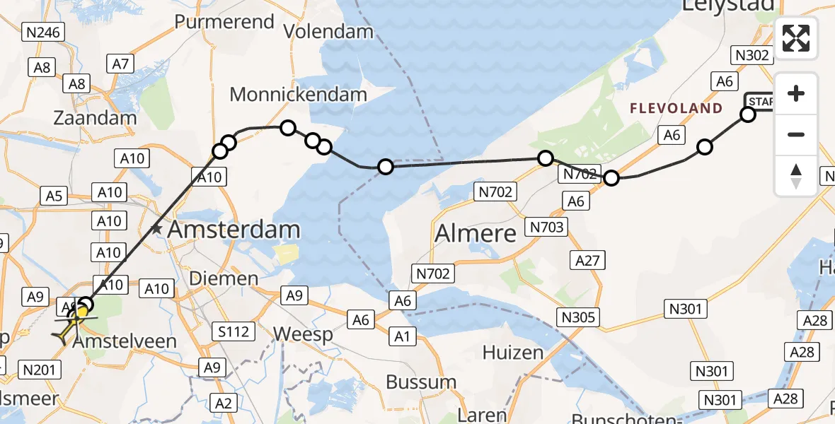 Routekaart van de vlucht: Politiehelikopter naar Schiphol, Flamingoweg
