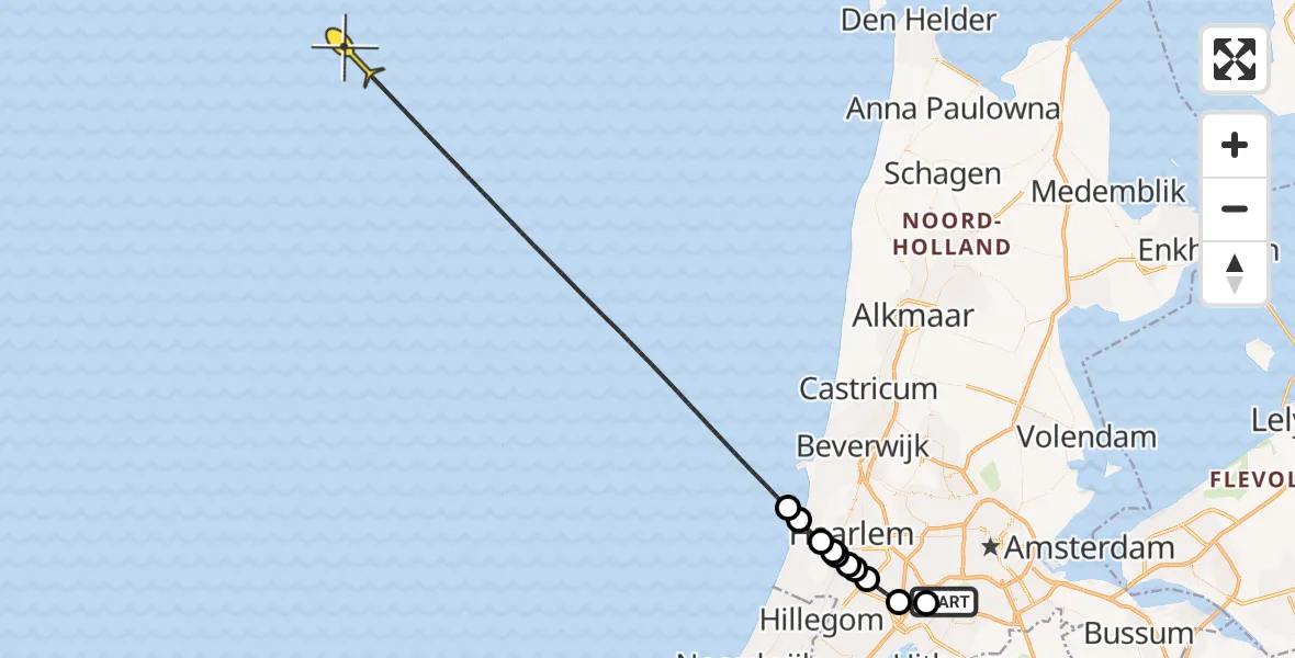 Vluchtroute Politiehelikopter van Schiphol naar 