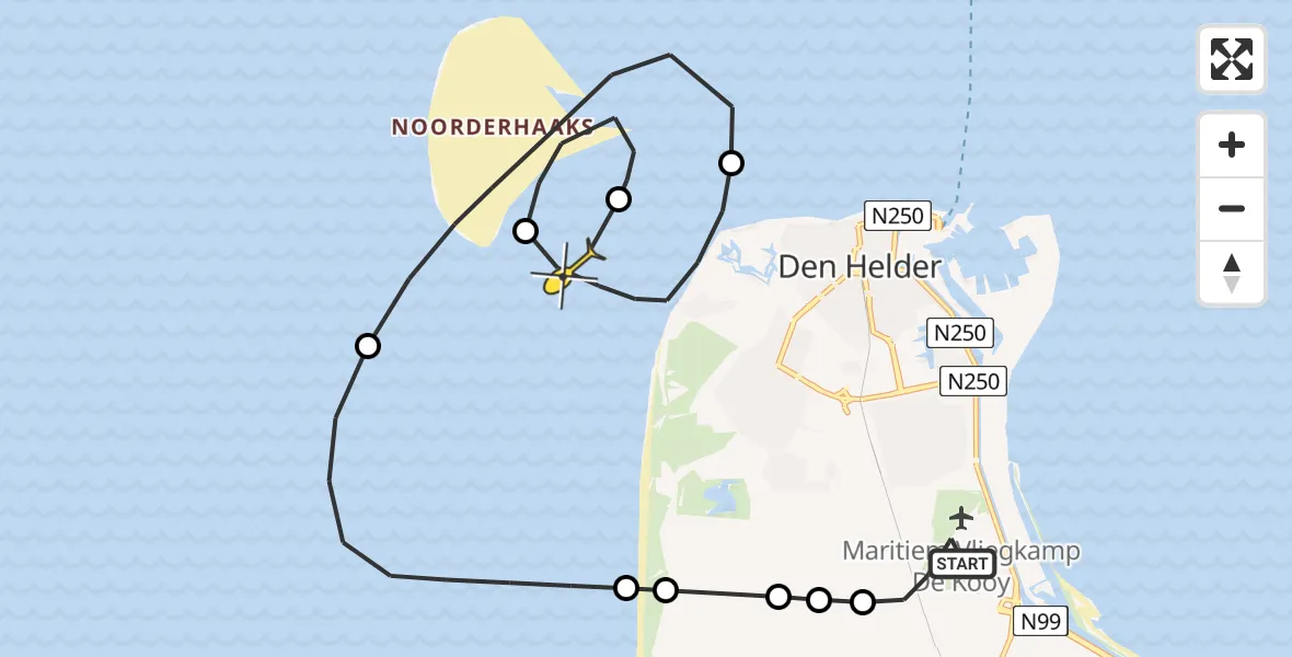 Routekaart van de vlucht: Kustwachthelikopter naar Den Helder, Kortevliet