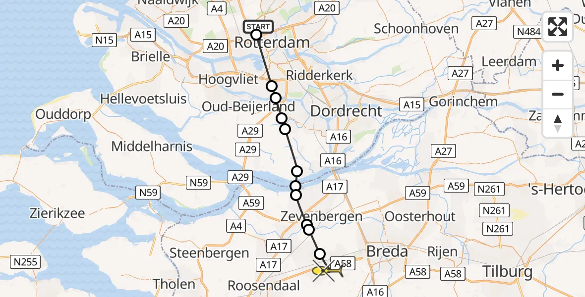 Routekaart van de vlucht: Lifeliner 2 naar Etten-Leur, Park de Buitenplaats