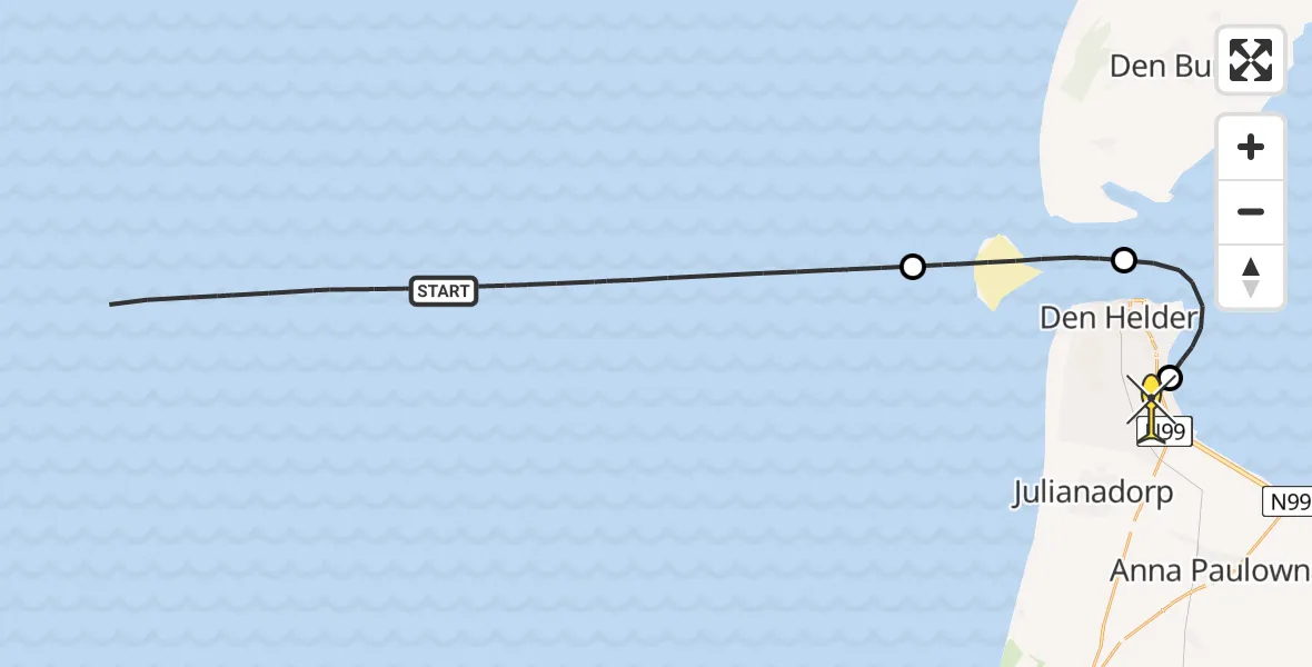Routekaart van de vlucht: Kustwachthelikopter naar Vliegveld De Kooy, Luchthavenweg