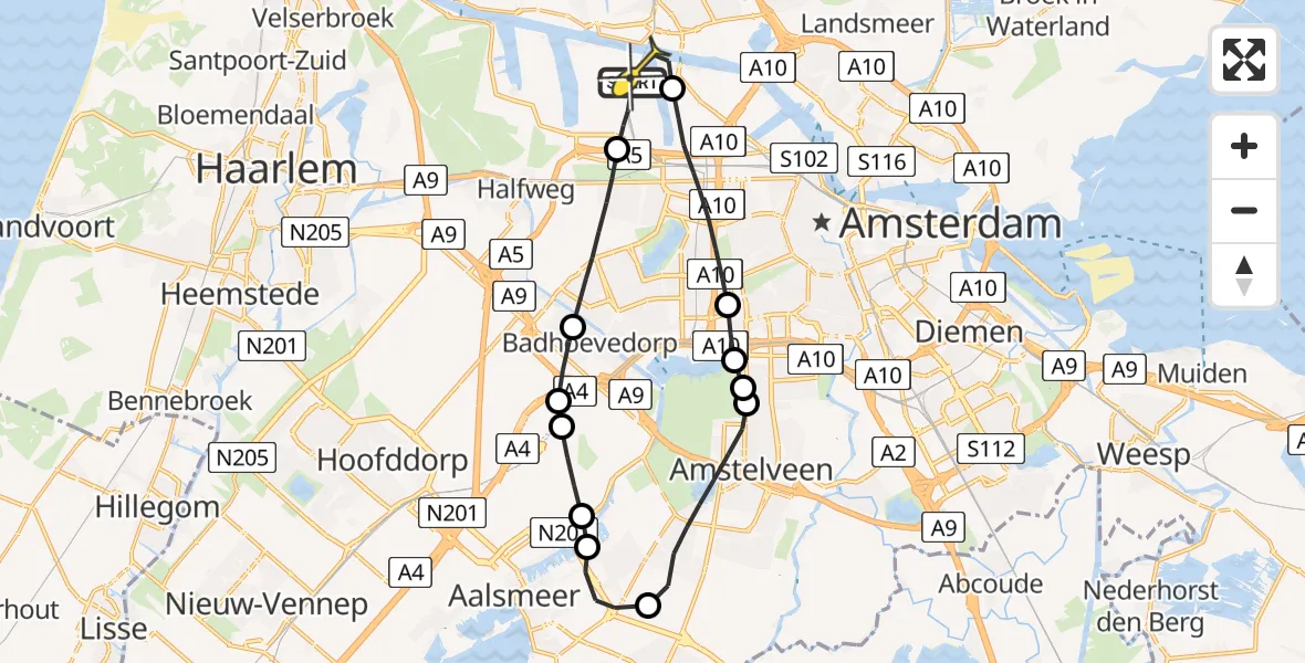 Routekaart van de vlucht: Lifeliner 1 naar Amsterdam Heliport, Australiëhavenweg
