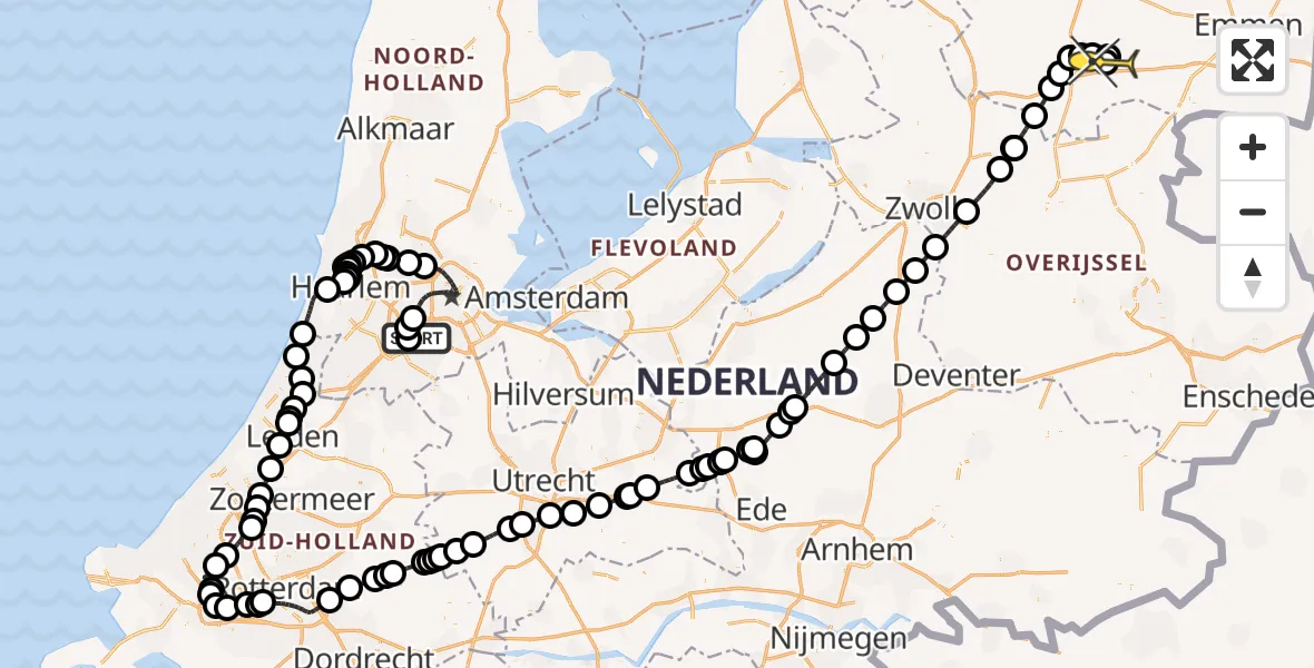 Routekaart van de vlucht: Politieheli naar Vliegveld Hoogeveen, Ceintuurbaan