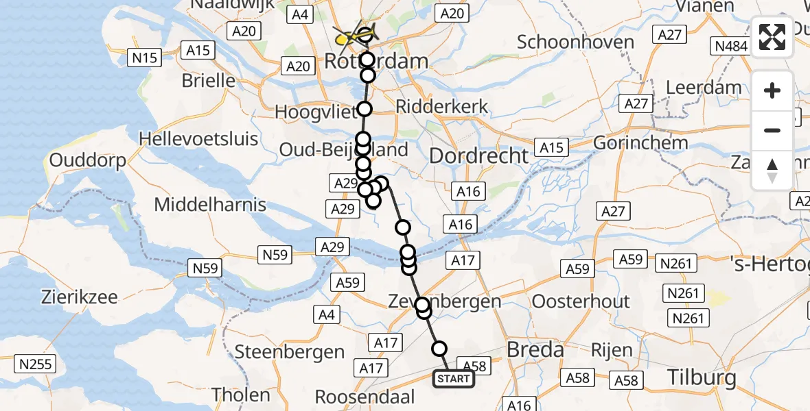 Routekaart van de vlucht: Lifeliner 2 naar Rotterdam The Hague Airport, Mon Plaisir
