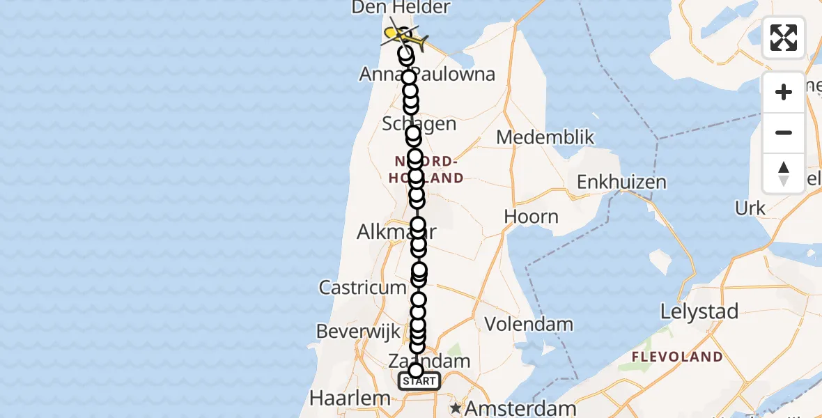 Routekaart van de vlucht: Lifeliner 1 naar Vliegveld De Kooy, Hornweg