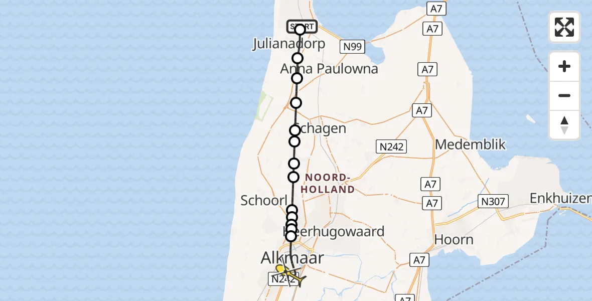 Routekaart van de vlucht: Lifeliner 1 naar Alkmaar, Schoolweg