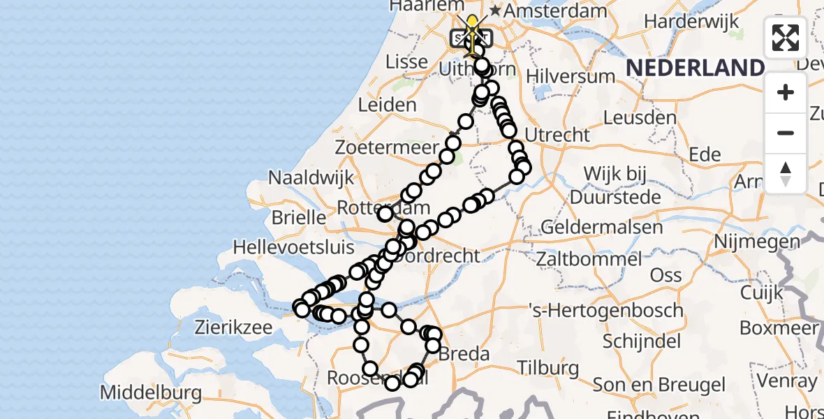 Routekaart van de vlucht: Politieheli naar Schiphol, Amsterdam-Bataviaweg