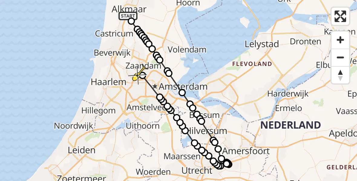 Routekaart van de vlucht: Lifeliner 1 naar Amsterdam Heliport, Diamantweg