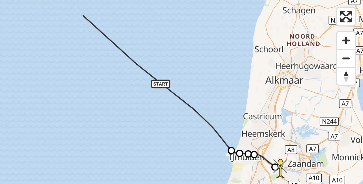 Routekaart van de vlucht: Politieheli naar Spaarndam, Noordzeekanaalweg