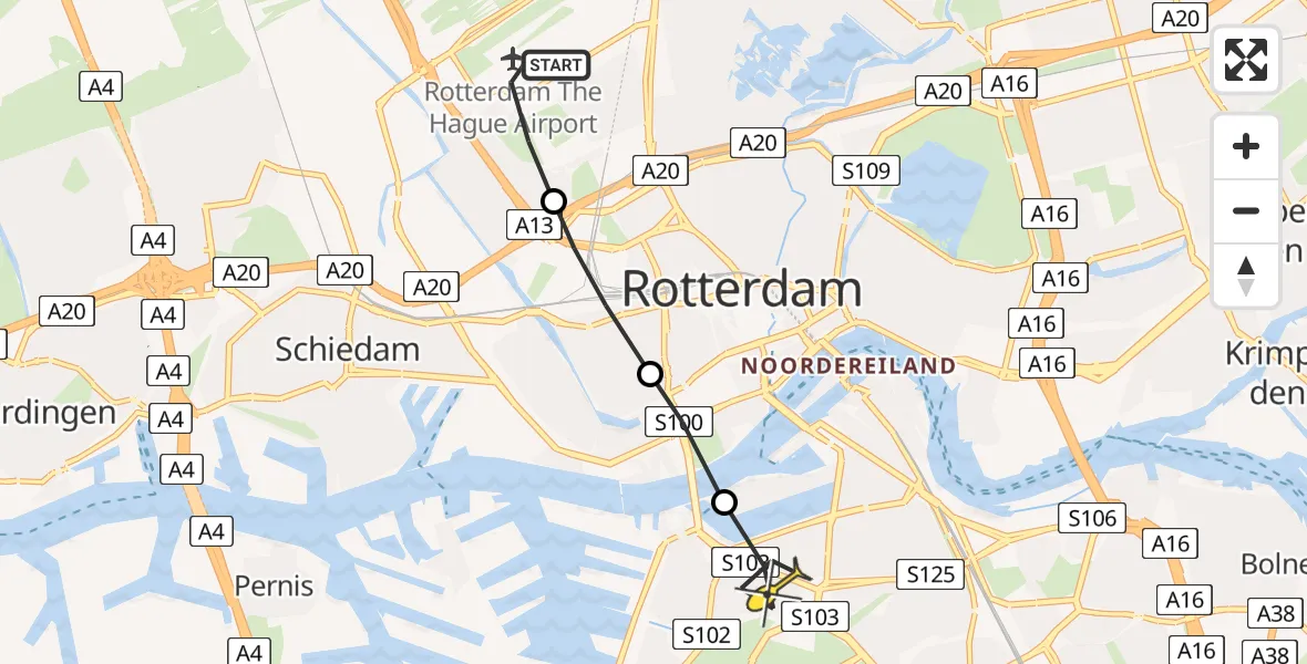 Routekaart van de vlucht: Lifeliner 2 naar Rotterdam, Deelenpad