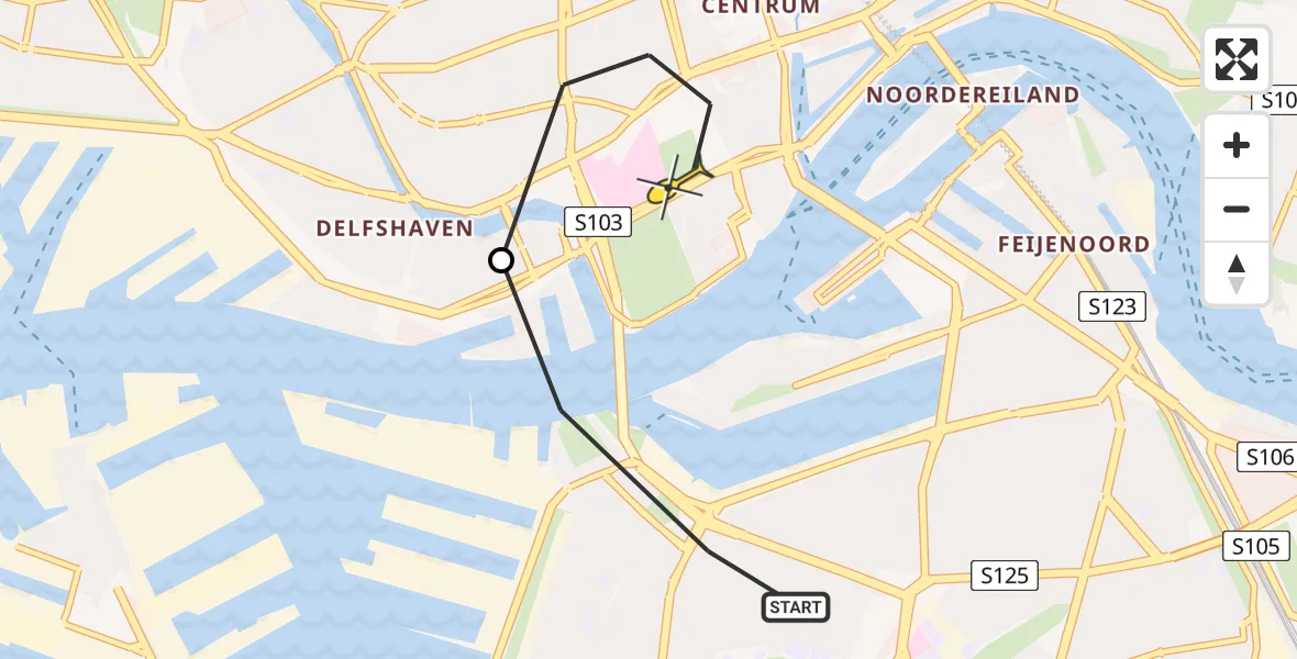 Routekaart van de vlucht: Lifeliner 2 naar Erasmus MC, Grienthoofd