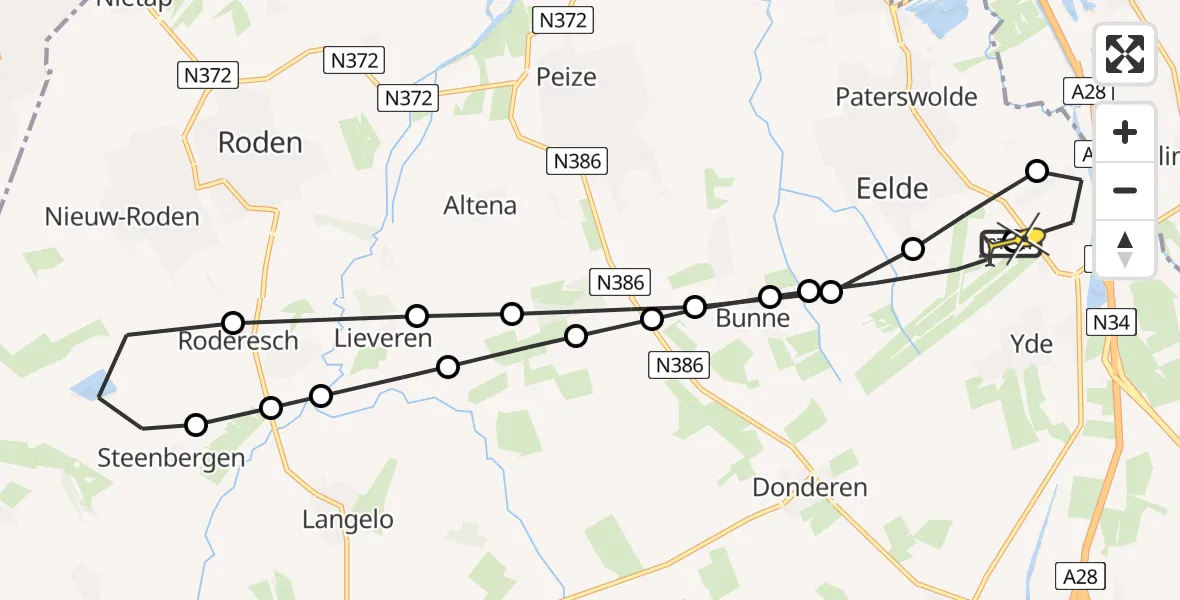 Routekaart van de vlucht: Lifeliner 4 naar Groningen Airport Eelde, Lugtenbergerweg
