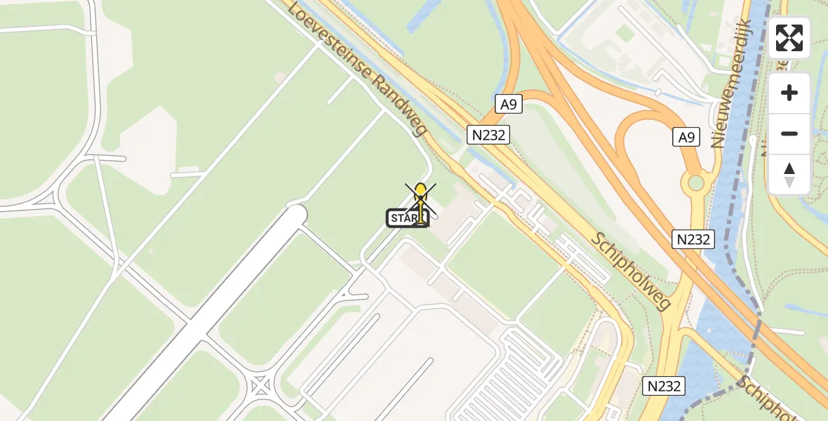 Routekaart van de vlucht: Politieheli naar Schiphol, Loevesteinse Randweg