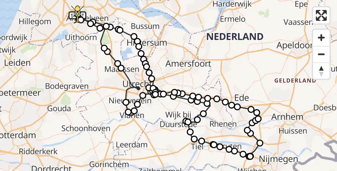Routekaart van de vlucht: Politieheli naar Schiphol, Stationsplein-Zuidwest