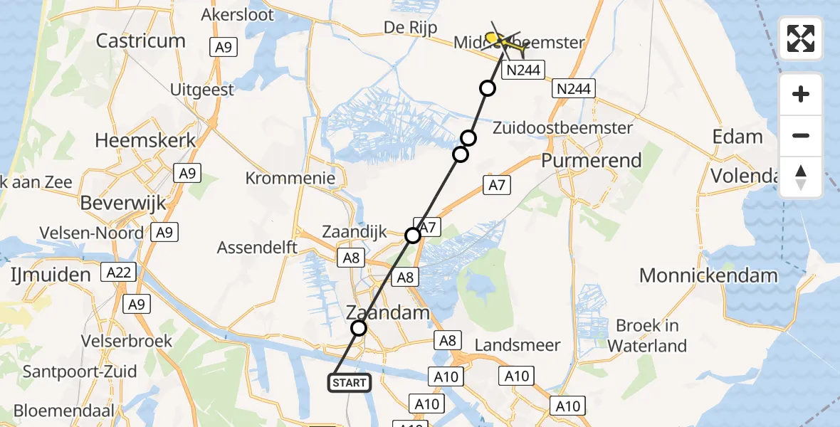 Routekaart van de vlucht: Lifeliner 1 naar Middenbeemster, Hornweg