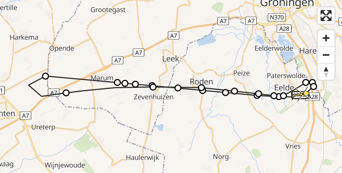 Routekaart van de vlucht: Lifeliner 4 naar Groningen Airport Eelde, Molenweg