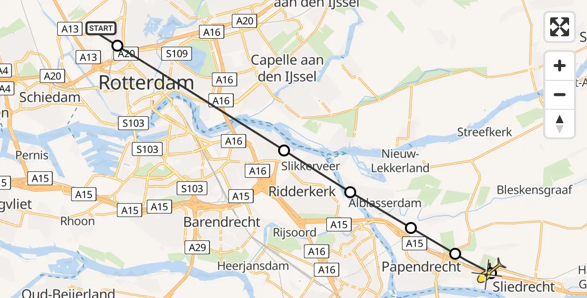 Routekaart van de vlucht: Lifeliner 2 naar Sliedrecht, Buys Ballotlaan