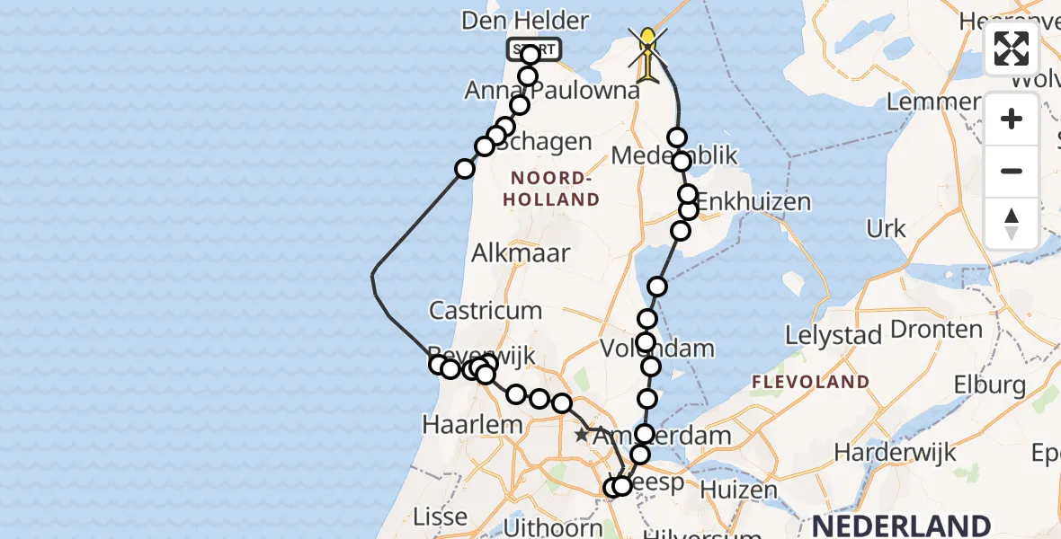 Routekaart van de vlucht: Kustwachthelikopter naar Wieringerwerf, Middenvliet