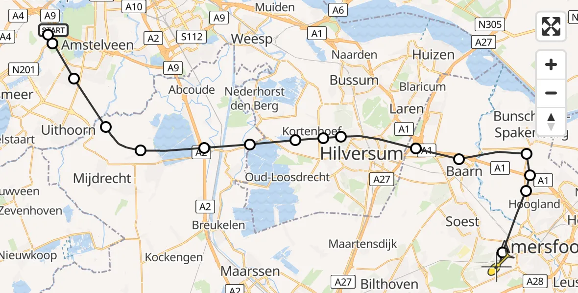Routekaart van de vlucht: Politiehelikopter naar Amersfoort, Mr. Jac. Takkade