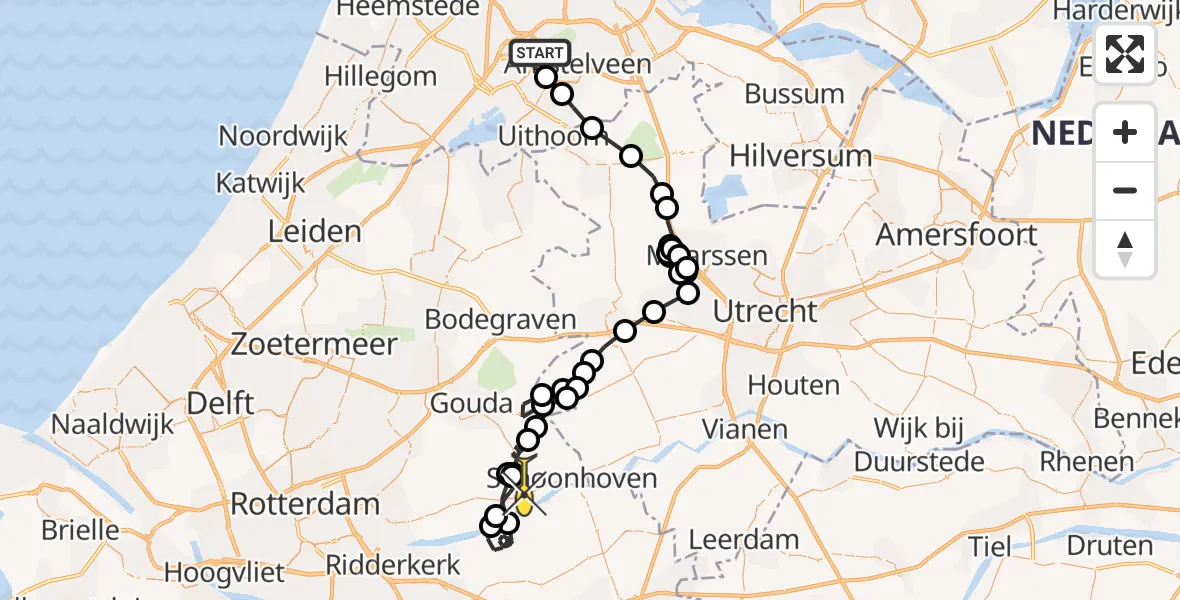 Routekaart van de vlucht: Politieheli naar Bergambacht, Zanderijstraat