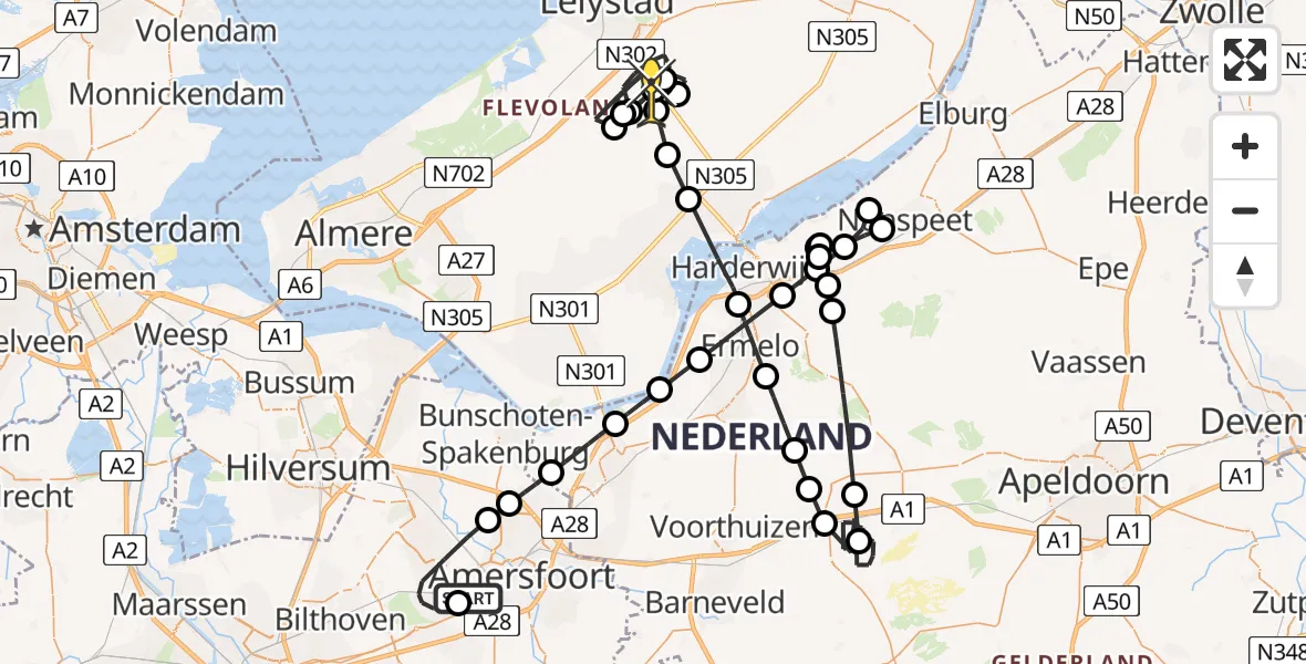 Routekaart van de vlucht: Politieheli naar Lelystad Airport, Monnikenboschweg