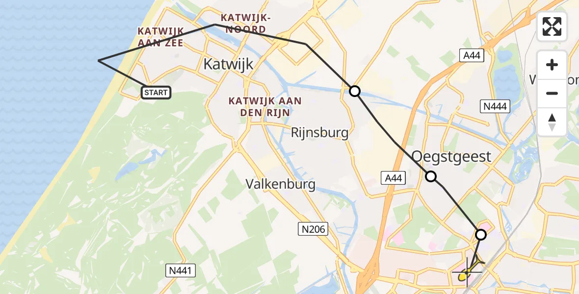 Routekaart van de vlucht: Lifeliner 1 naar Leiden, Boulevard Zeezijde