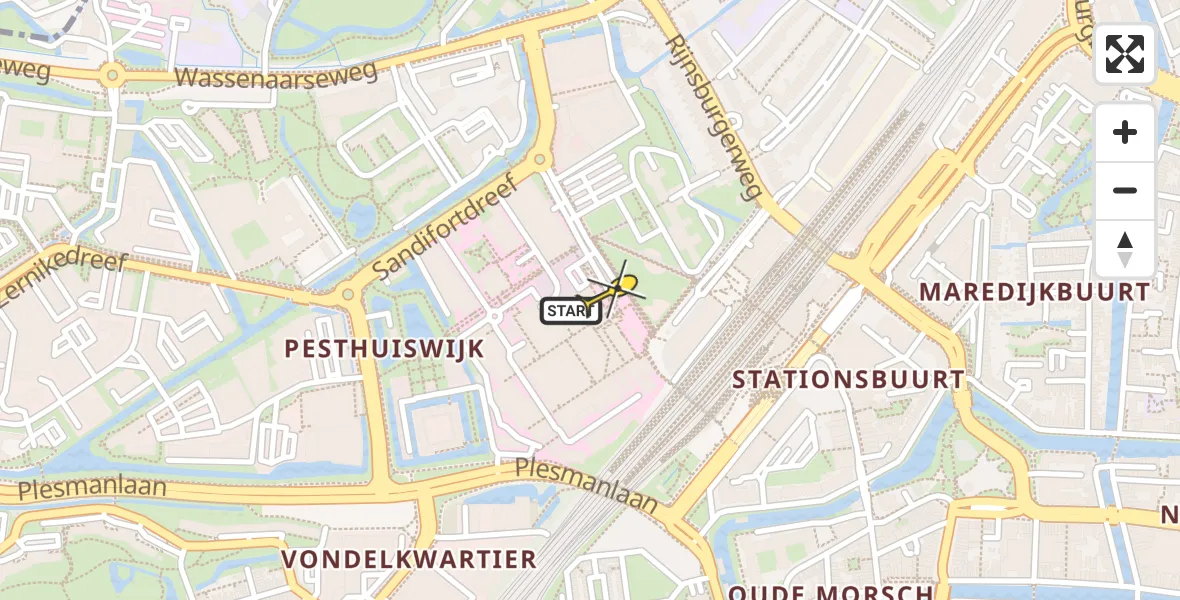 Routekaart van de vlucht: Lifeliner 1 naar Leiden, Albinusdreef