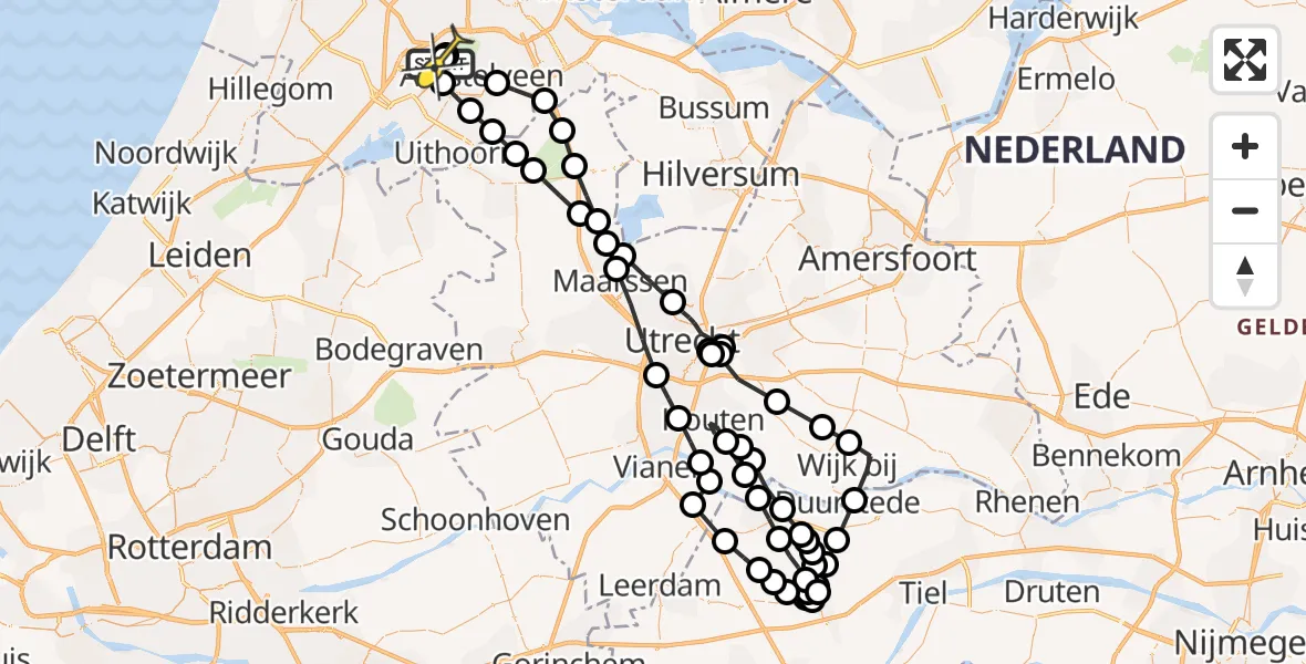 Vluchtroute Politiehelikopter van Schiphol naar Schiphol