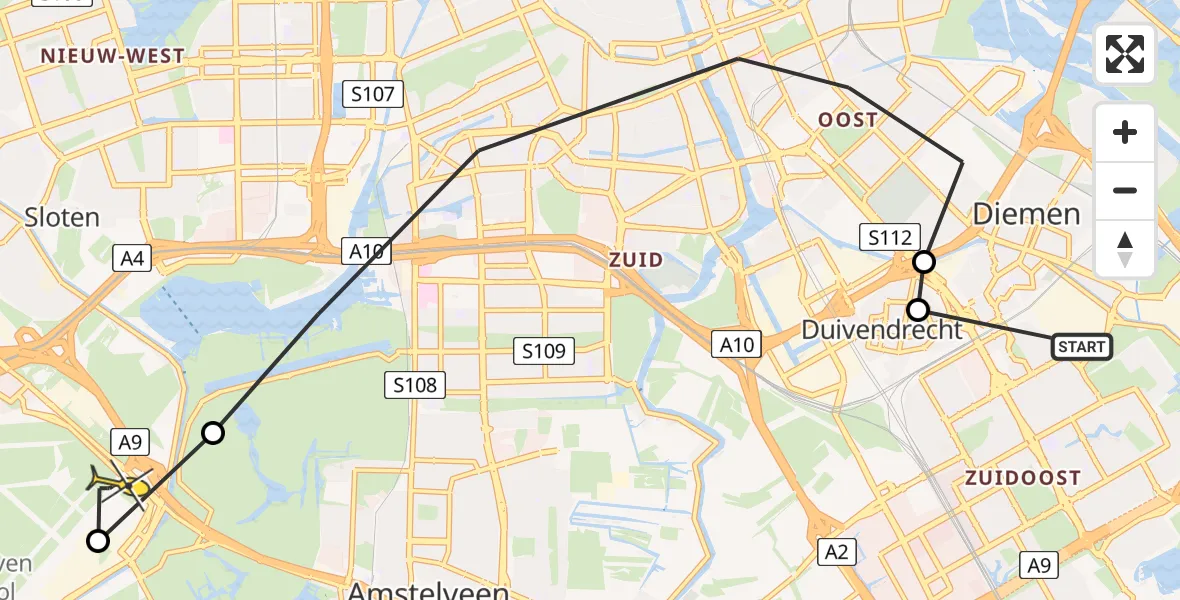Routekaart van de vlucht: Politieheli naar Schiphol, In de Pelmolen