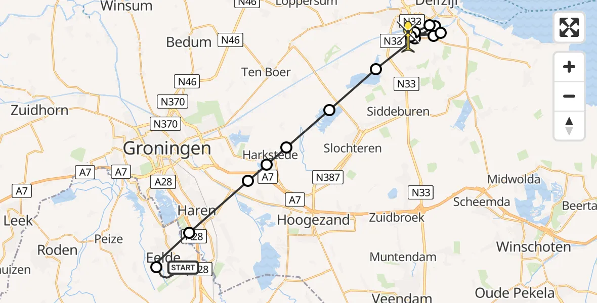 Routekaart van de vlucht: Lifeliner 4 naar Appingedam, Lugtenbergerweg