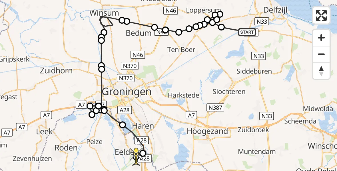 Routekaart van de vlucht: Lifeliner 4 naar Groningen Airport Eelde, Garreweersterweg