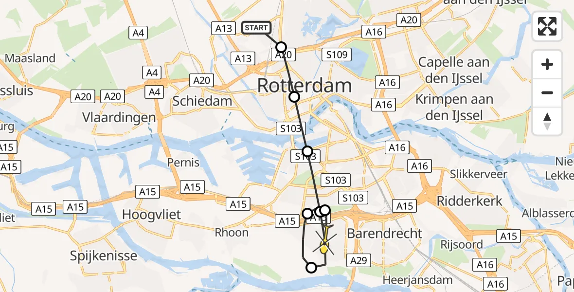 Routekaart van de vlucht: Lifeliner 2 naar Barendrecht, Van der Duijn van Maasdamweg